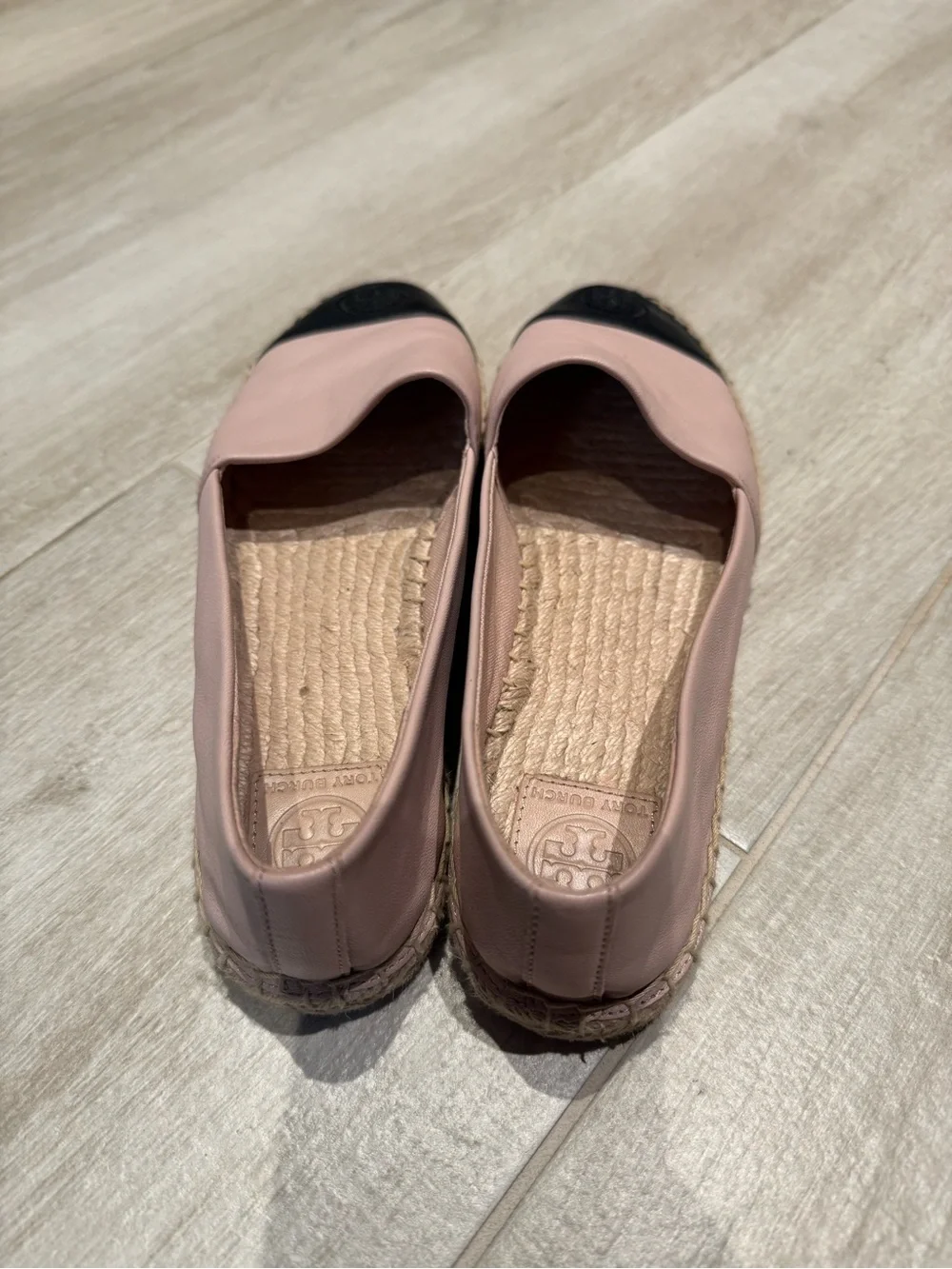 Tory Burch Pink Leather Espadrille with Black Cap Toe Size 8